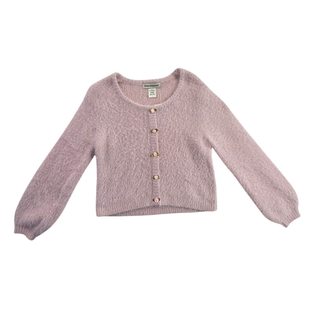 Cotton Emporium Pink Fuzzy Rose Button Cardigan Sweater A626T NWT Womens L